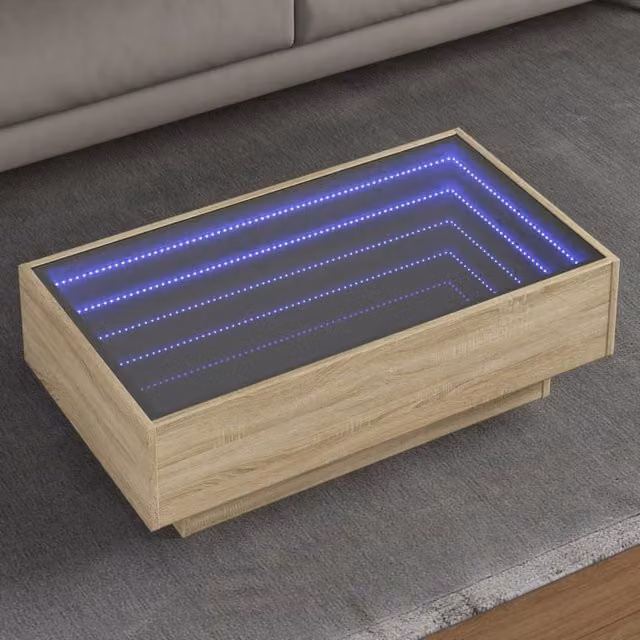 Berkfield Home Modern Rectangular Coffee Table with LED in Sonoma Oak Brown, W/D/H: 90 x 50 x 30 cm – 1