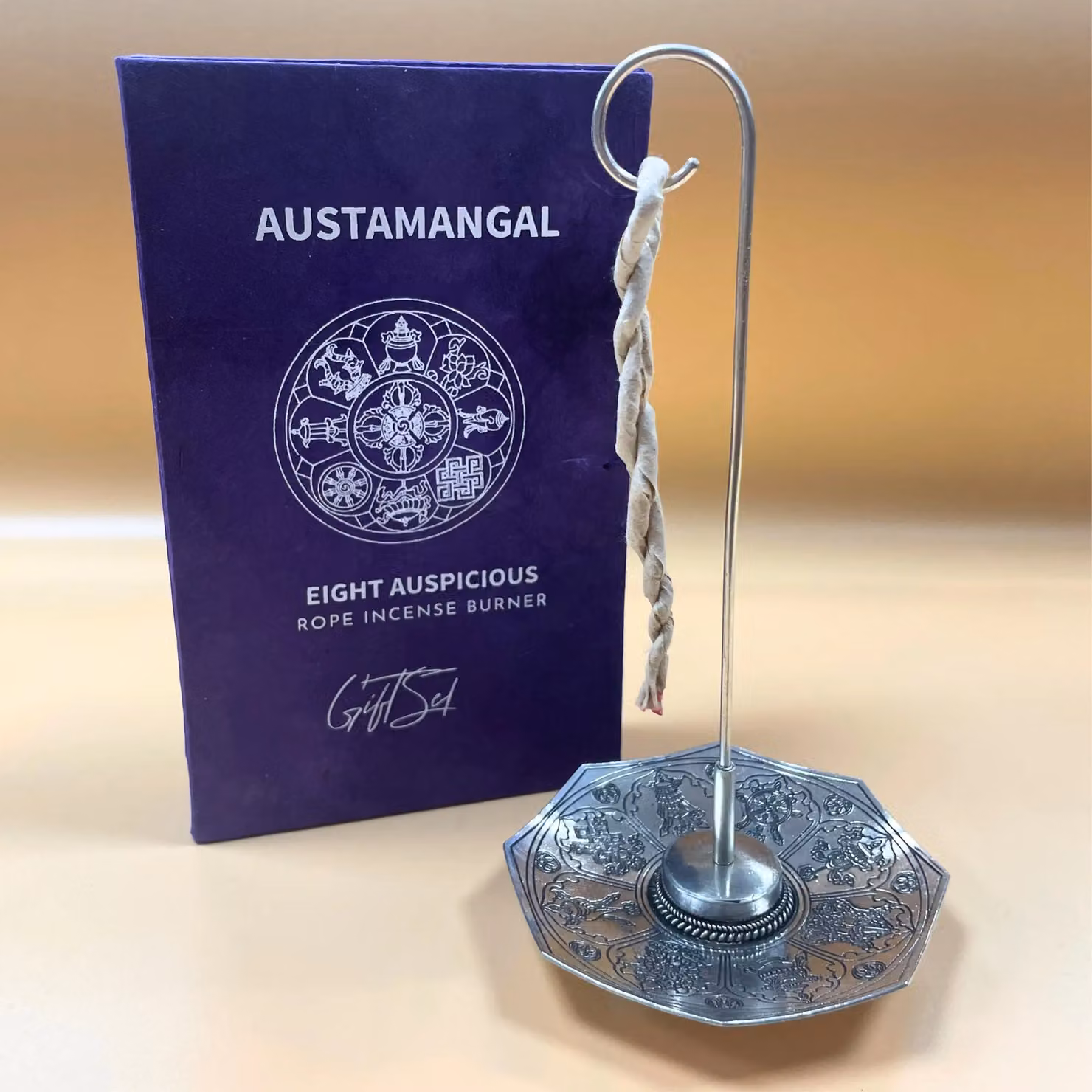 KDMD Astamangal Silver Plated Rope Incense and Holder Set – 2