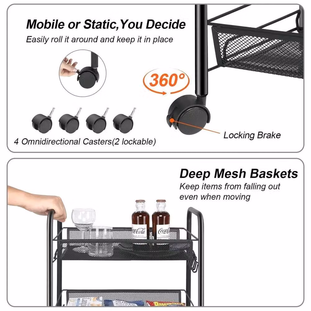 EONLION 4-Tier Metal Rolling Storage Trolley in Black – 3