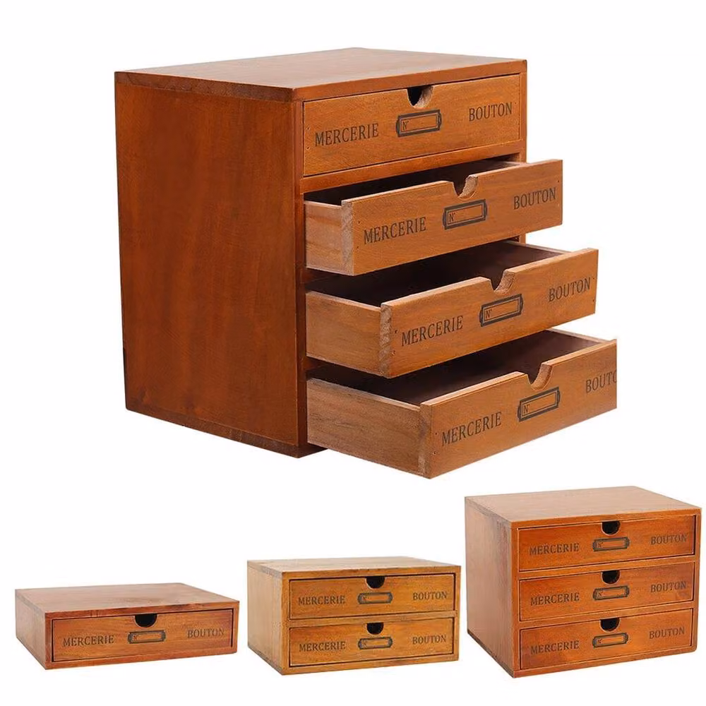 Kelvenix 4-Layer Desktop Storage Box with Drawers in Brown Wood – 3