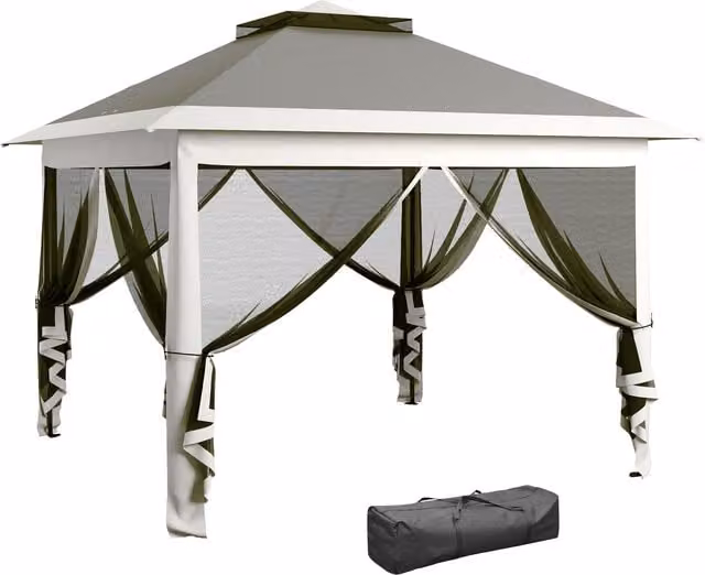 Outsunny Pop Up Gazebo with Sides and Waterproof Double Roof Canopy in Dark Grey, W: 330 cm, D: 330 cm, H: 288 cm
