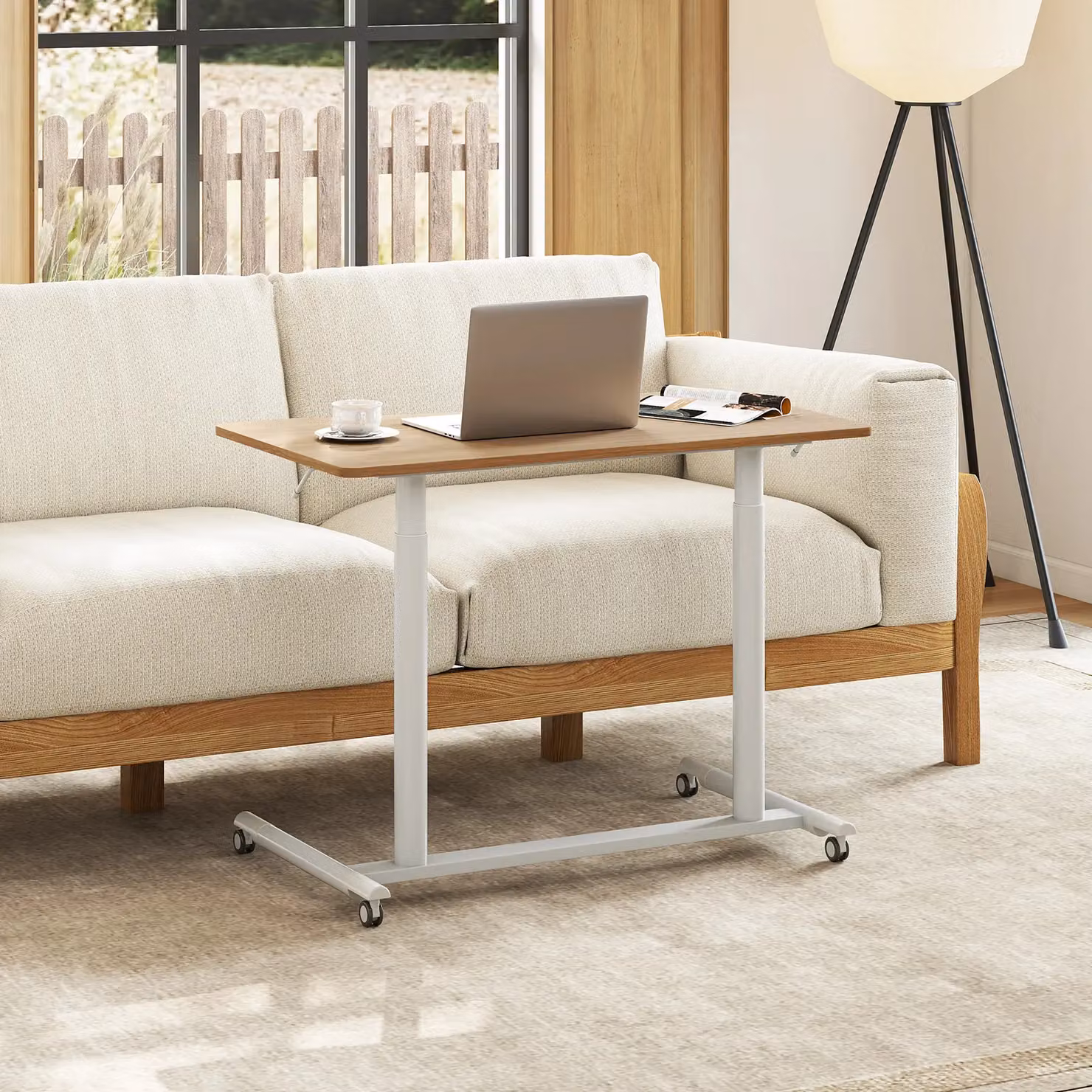Costway C-Shaped Mobile Standing Desk with Adjustable Height and Castors in Beige – 3