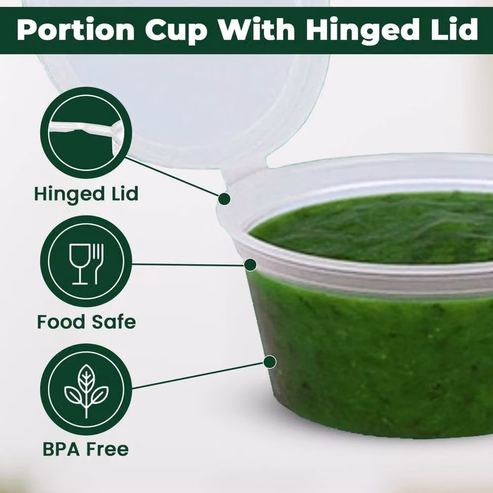 ECONX 1000 Pack Clear Plastic Hinged Sauce Pots with Snap Lids, 4oz Capacity, BPA-Free and Leakproof – 3