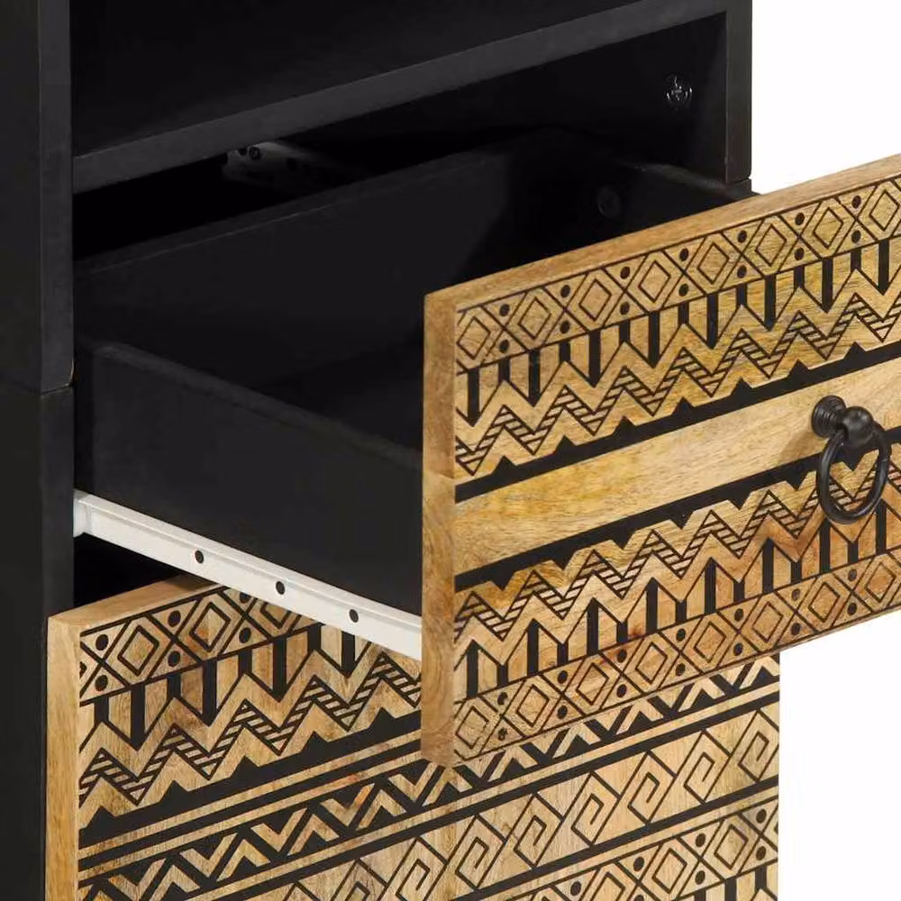 Berkfield Home Black Mango Wood Bathroom Cabinet with Hinged Doors, W/D/H: 38 x 33.5 x 160 cm – 5