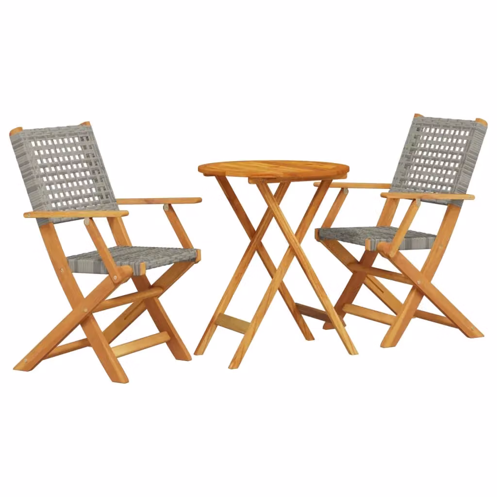 Berkfield Home 3 Piece Bistro Set in Grey Poly Rattan and Acacia Wood – 2