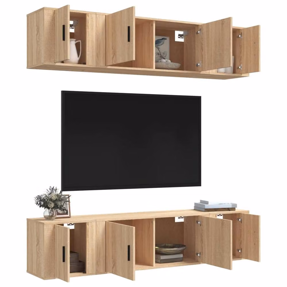 Berkfield Home 6 Piece Sonoma Oak TV Cabinet Set in Light Tan Beige – 3