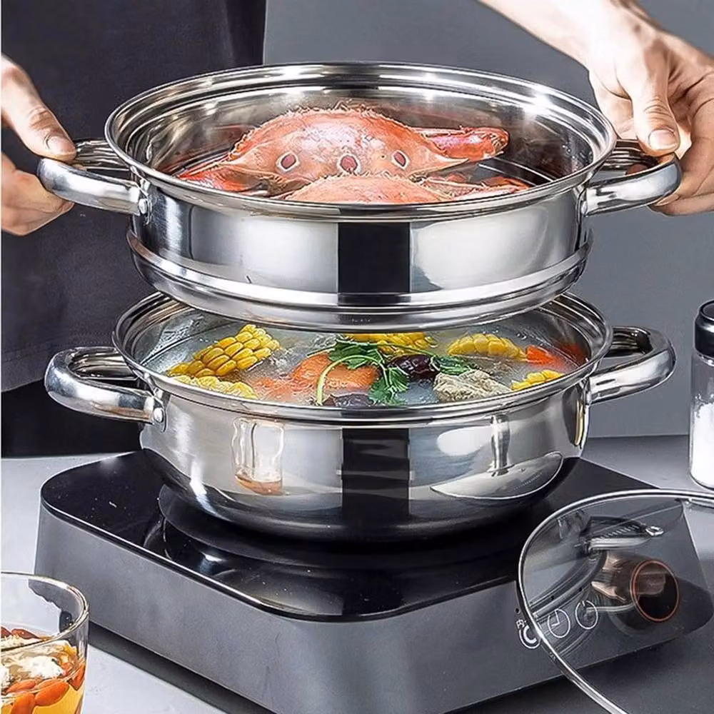 FLAVORA 5-Layer Stainless Steel Induction Hob Steamer Pot in Silver, 27.5 cm Diameter – 5
