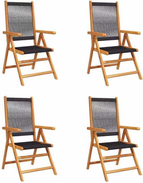 Berkfield Home Set of 4 Reclining Acacia Wood Garden Chairs in Black