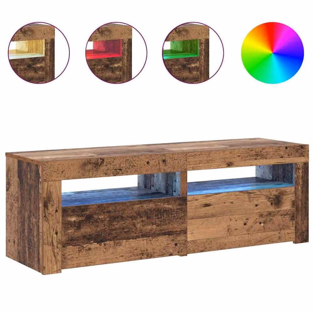 Berkfield Home TV Cabinet with LED Lights in Old Wood Brown, W/D/H: 120 x 35 x 40 cm – 4
