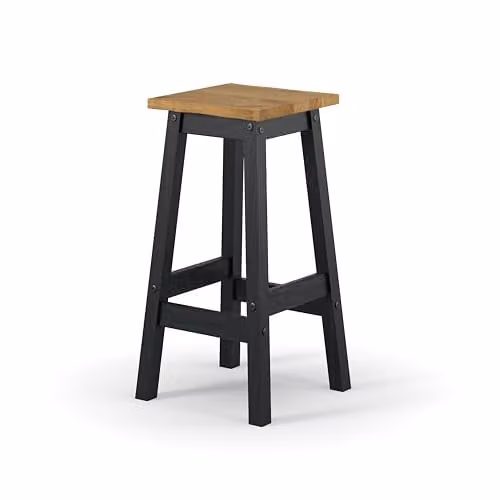 Core Products Corona Set of 2 Black and Grey Live Edge High Breakfast Stools in Rustic Waxed Pine Wood