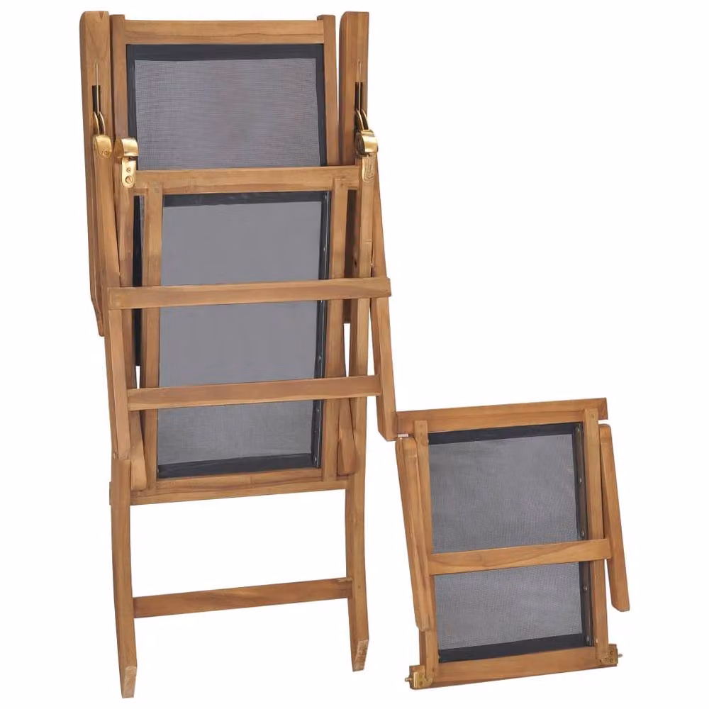 Berkfield Home Black Solid Teak Wood Deck Chair with Footrest and Armrests – 2
