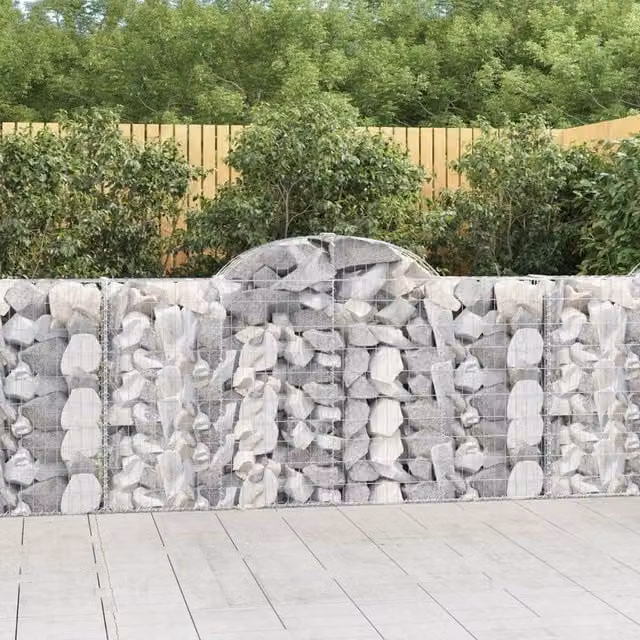 Berkfield Home Arched Gabion Baskets, 9 Piece Set, Silver Galvanised Steel, W/D/H: 200 x 30 x 100/120 cm
