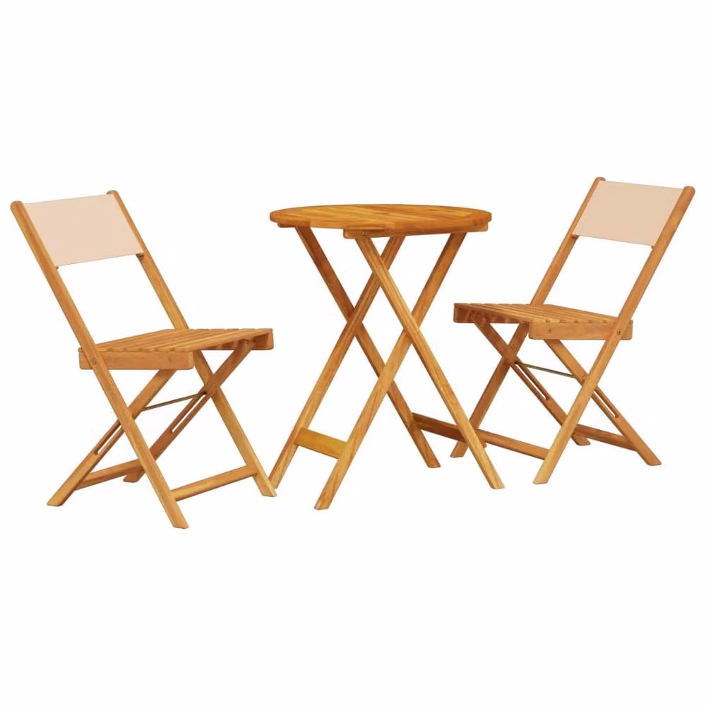 Berkfield Home 3 Piece Scandinavian Bistro Set in Beige Fabric and Acacia Wood – 2