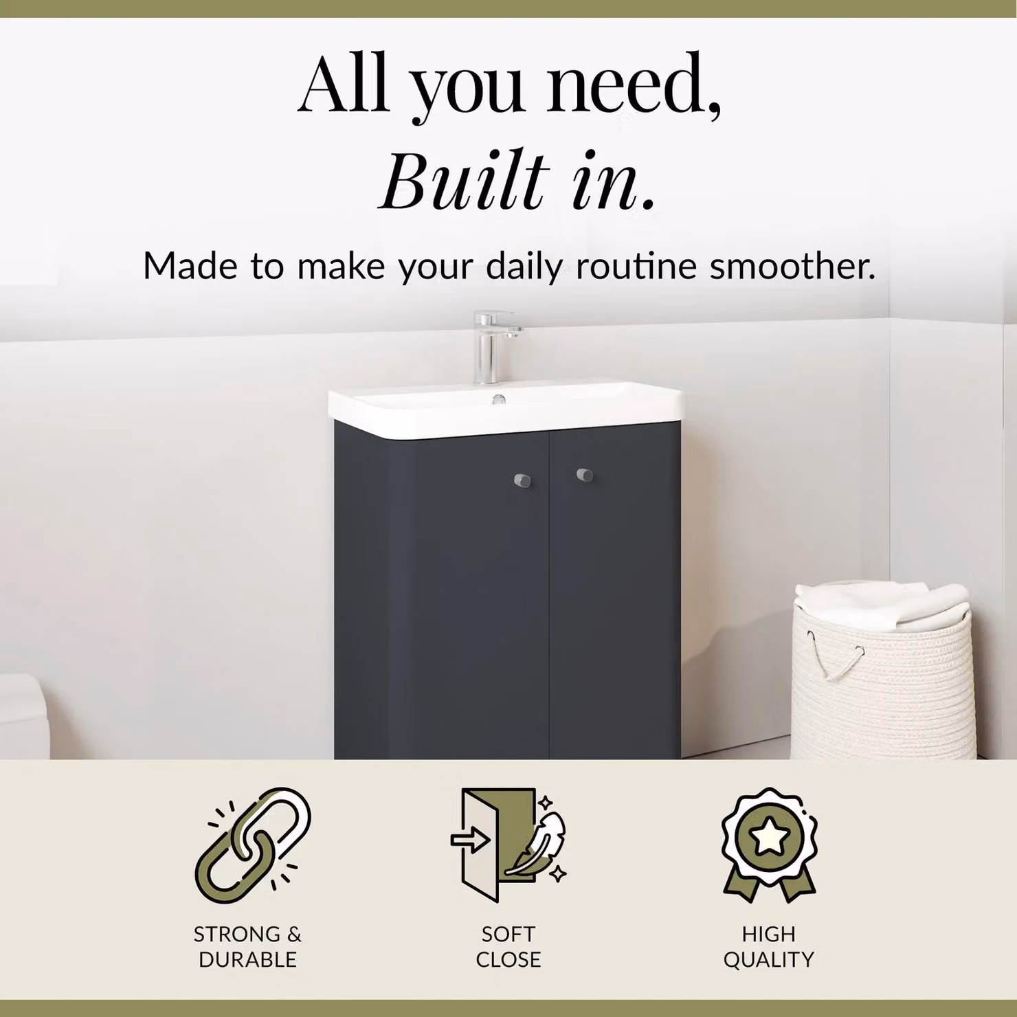 Balterley Modern 2 Door Freestanding Bathroom Vanity Unit with Ceramic Basin in Matt Dark Grey, Width: 60 cm – 2