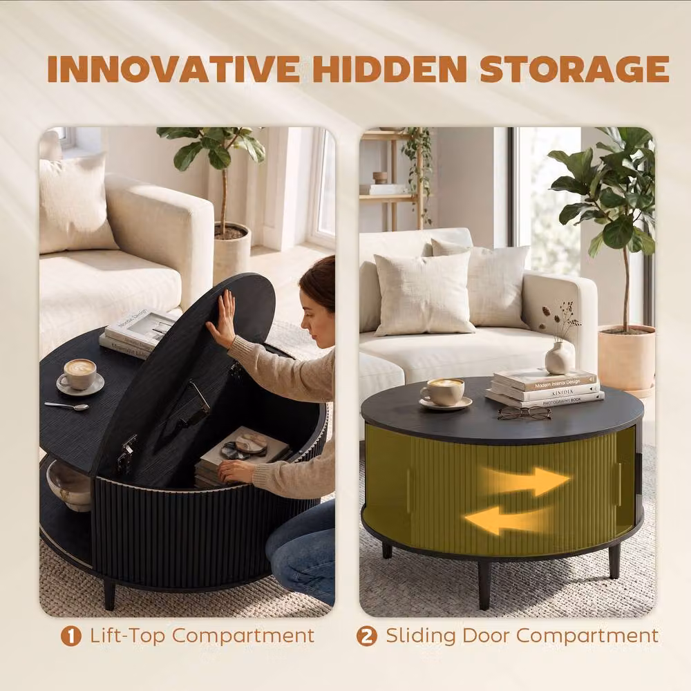 STILVORA Round Coffee Table with Lift Top and Hidden Storage in Black – 5