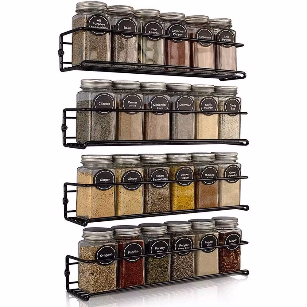 EONLION 4-Piece Metal Spice Jar Rack and Kitchen Cupboard Door Wall Storage Organiser, Black, Width: 100 cm – 3