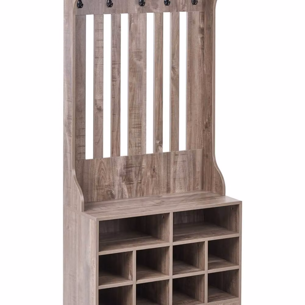 Wyld and Coco Dark Brown Shoe Storage with Coat Rack featuring 10 Cubbies and 5 Hooks – 2