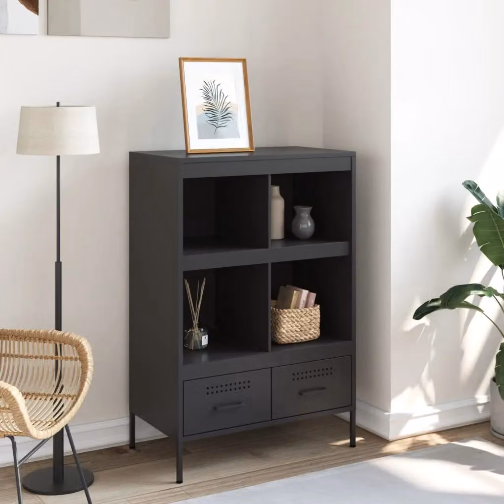 Berkfield Home Industrial Black Metal Highboard with Hinged Doors and Internal Drawers W/D/H: 68 x 39 x 101.5 cm – 3