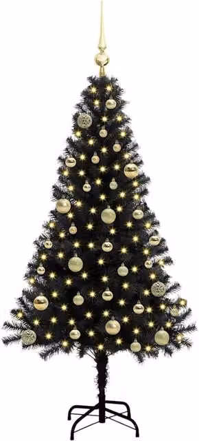 Berkfield Home Lush Christmas Tree with 150 LEDs and Stand, Black, Height: 150 cm