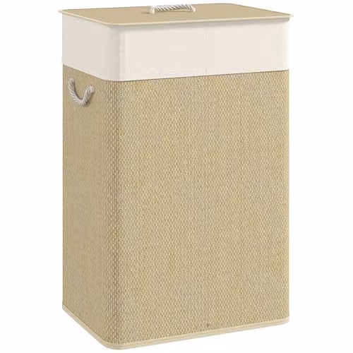 HOMCOM Bamboo Laundry Basket with Lid and Removable Bag, 72L, Nature Wood Finish, Brown and Beige, W: 30.0 cm, D: 30.0 cm, H: 60.0 cm