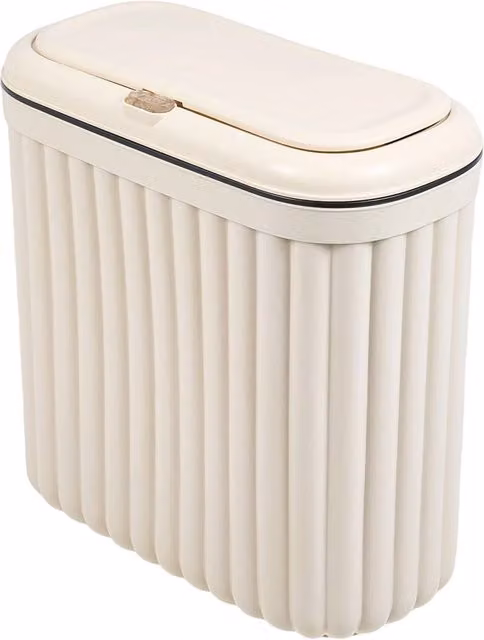 Living and Home Slim Plastic Rubbish Bin with Touch Press-Top Lid in Beige