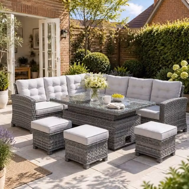 Direct Wicker 8-Seater Premium Aluminium Garden Sofa Set with Rising Table in Grey