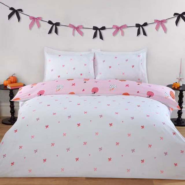 Bowtique Reversible Pumpkins Halloween Duvet Cover Set in Pink and White, W/D/H: 140 x 200 cm