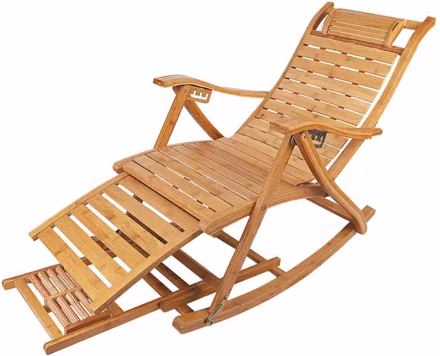 Pirlo Plush Bamboo Modern Relax Recliner Garden Chair with Armrests and Adjustable Headrest in Brown