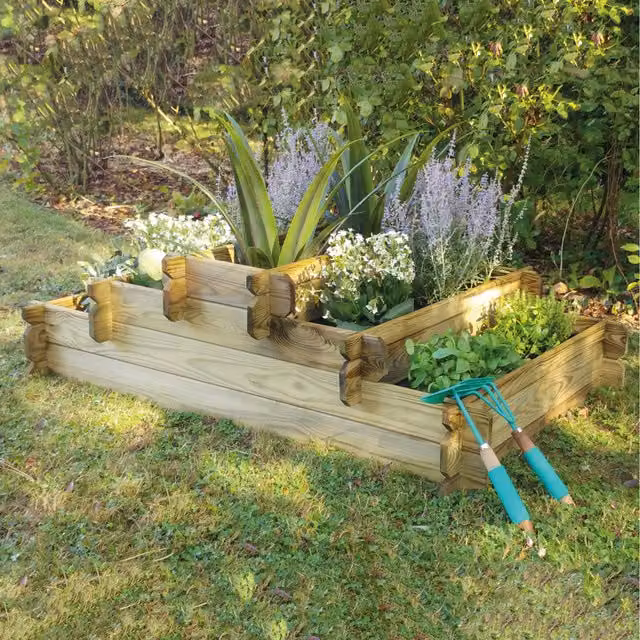 Cerland Angelic 3 Tiered Podium Raised Bed in Brown Wood for Vegetable and Herb Gardens