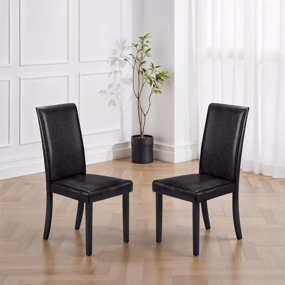 Cheshire Kensington Set of 2 Modern Black Synthetic Leather Dining Chairs with Upholstered Wood Frame – 3