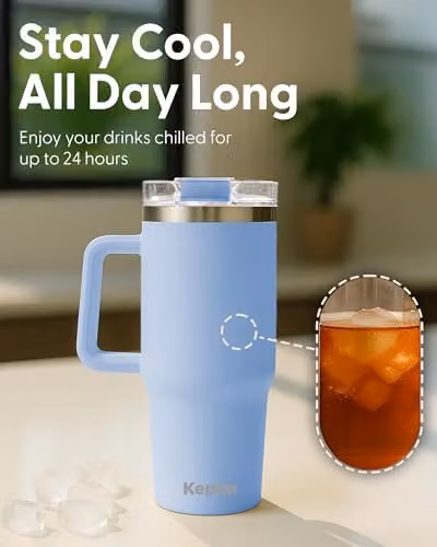 Keplin Insulated Travel Tumbler with Handle and Straw, 1.2 l, Blue – 4