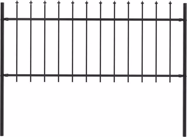 Berkfield Home Garden Spear Top Steel Fence, Black, W: 1.7 m, H: 0.8 m
