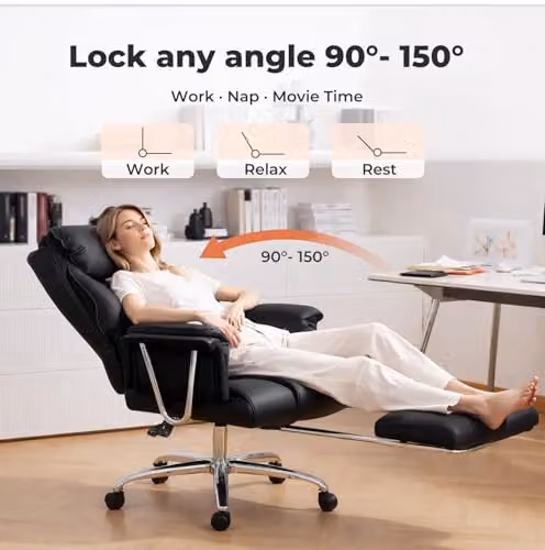 Levede Executive Office Chair in Black with Footrest, Ergonomic PU Leather Recliner and 360 Degree Swivel – 7