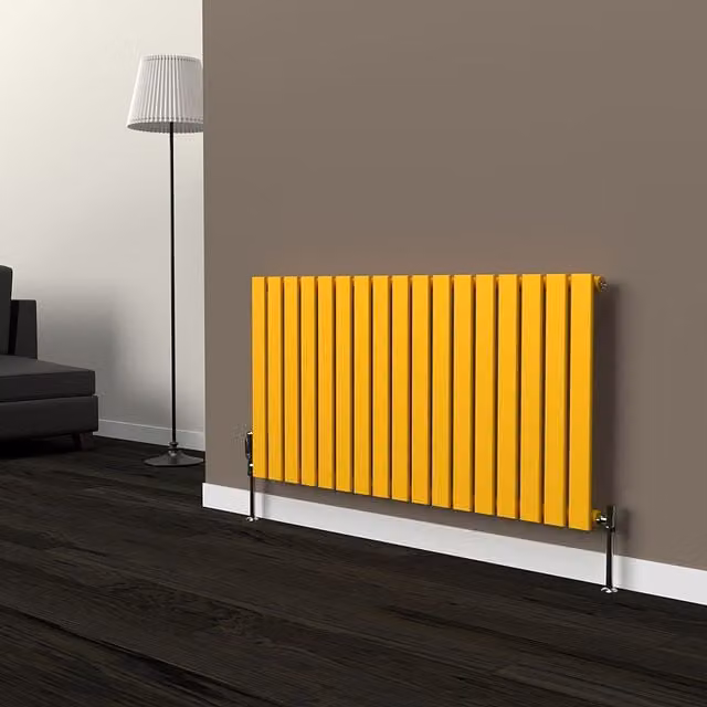 Lux Heat Flat Horizontal Single Coloured Steel Radiator in Yellow, W: 119 cm, H: 60 cm