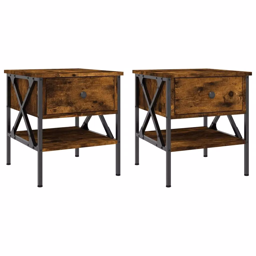 Berkfield Home Set of 2 Smoked Oak Bedside Tables in Brown, W/D/H: 40 x 42 x 45 cm – 2