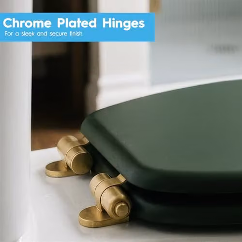Harbour Housewares Oval Wooden Soft Close Toilet Seat in Green with Gold Hinges, W: 36.5 cm, D: 43 cm, H: 5.5 cm – 4