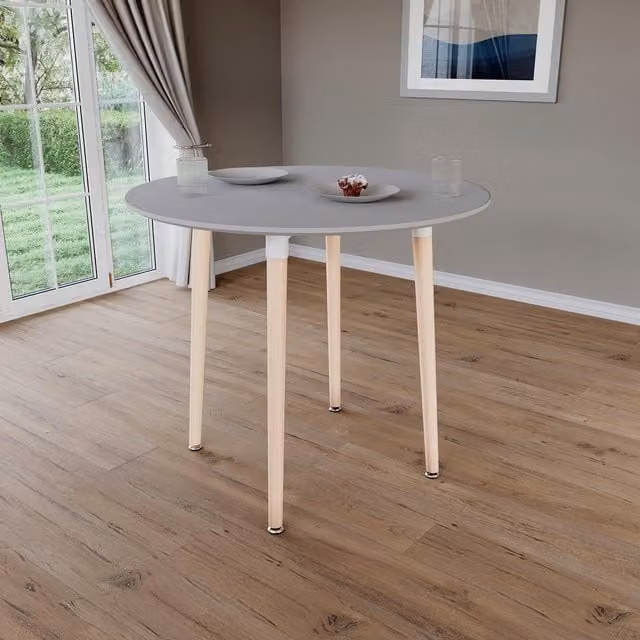 Vida Designs Batley Round Dining Table in Grey and Beech Wood Finish, Diameter: 90 cm