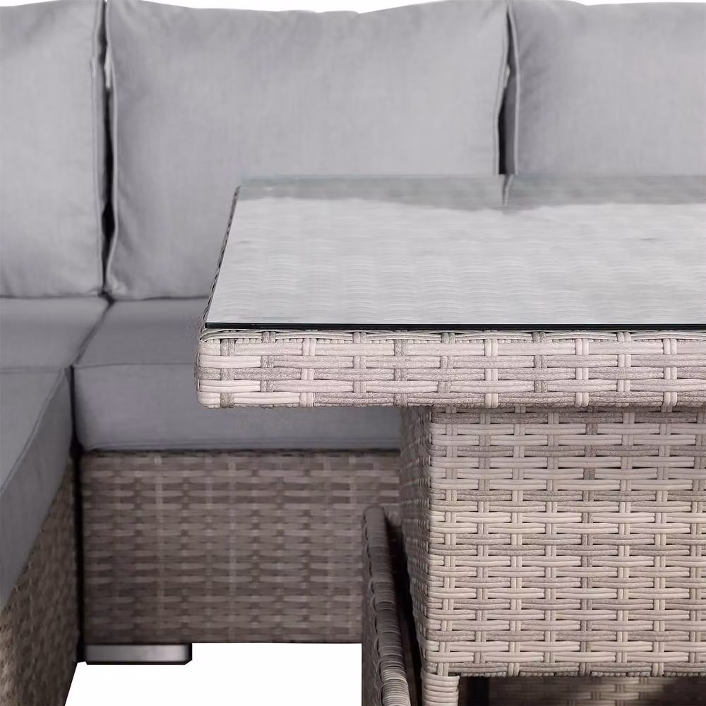 Furnishings For Less UK L-Shaped Outdoor Rattan Patio Sofa Set with Rising Table in Grey – 3