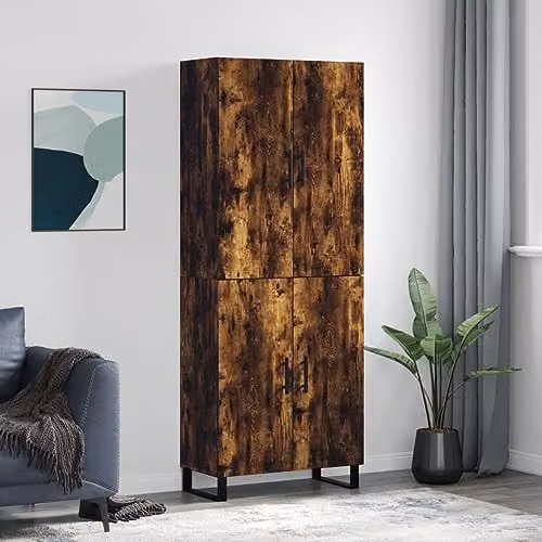 vidaXL Highboard in Smoked Oak, Brown Engineered Wood with Hinged Doors, W/D/H: 69.5 x 34 x 180 cm – 2