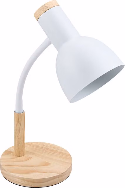 Livingandhome White Flexible Arm Table Lamp with Wooden Base and Metal Cone Shade