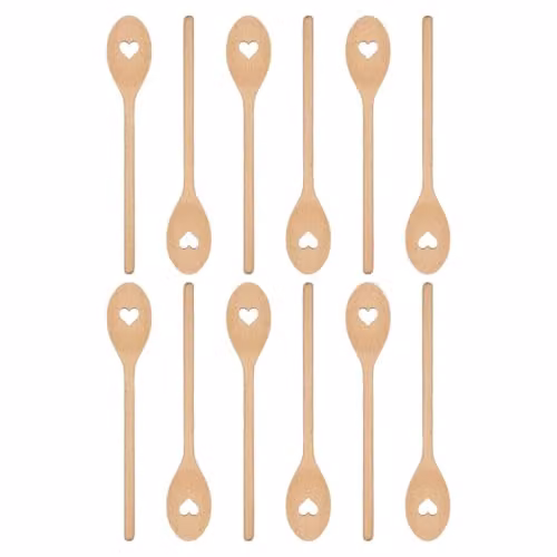 Argon Tableware Brown Wooden Heart Cooking Spoons, Pack of 12