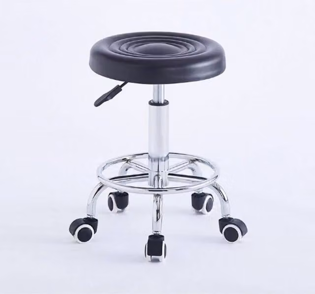 FORGEVIO Black Adjustable Height Swivel Gas Lift Stools with Synthetic Leather and Metal Frame