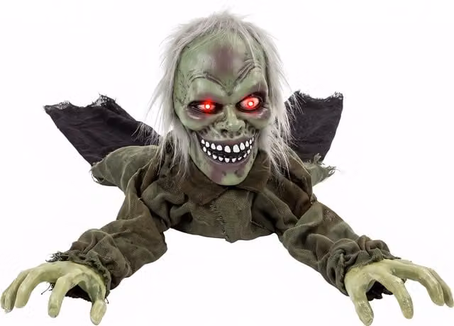 HOMCOM Halloween Animatronic Crawling Zombie Decoration with Light-Up Eyes and Creepy Sound in Multicolour – 1