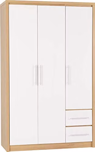 Seconique Seville 3 Door 2 Drawer Wardrobe in White Gloss and Oak
