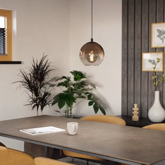 Eglo Ariscani Single Pendant Light with Copper Ombre Effect Glass and Black Metal Finish