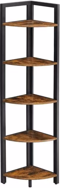 SPETLEK 5-Tier Brown Corner Storage Shelf with Industrial Metal and MDF Design – 1