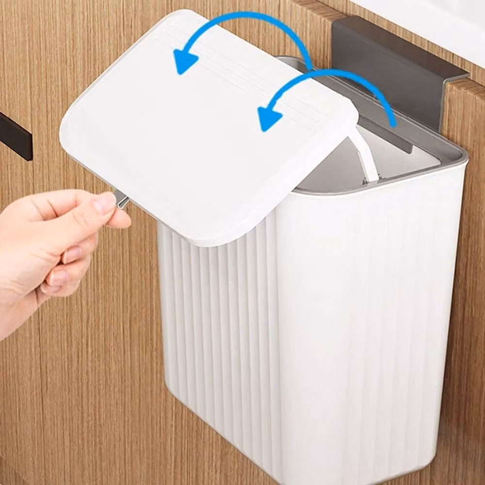 PAWNORA Wall-Mounted Hanging Kitchen Waste Bin with Flip Lid, White, 9 L – 3