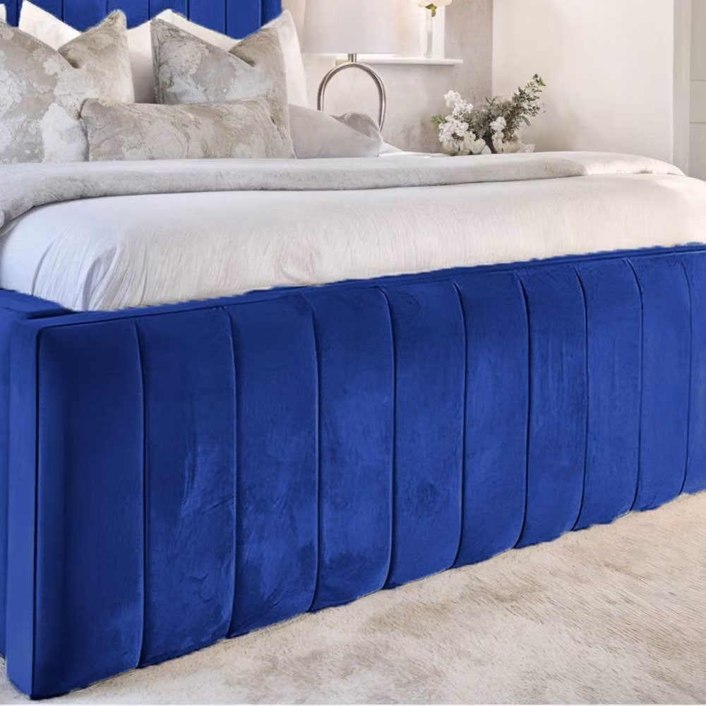 Living Comfort Bedz Geneva Upholstered Velvet Bed Frame in Blue, Size: 90 x 200 cm – 2