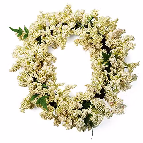 Leaf Hanging White Floral Berry Wreath, Diameter: 55 cm