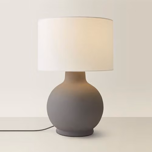 ValueLights Blair Grey Stoneware Ceramic Table Lamp with Natural Linen Drum Shade